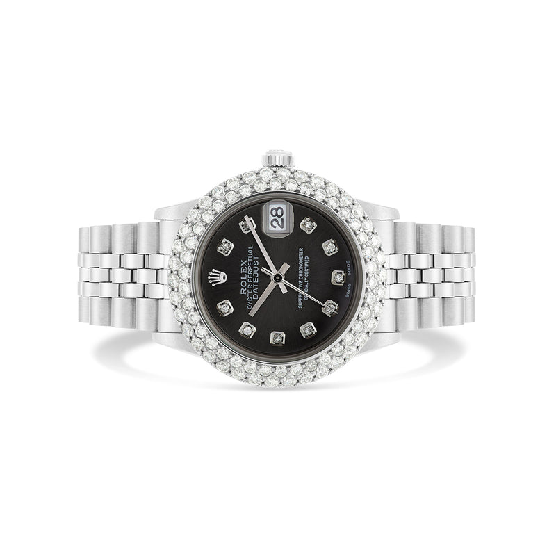 Rolex DateJust 36 mm with Black Dial & Two-Row Diamond Bezel; 16200