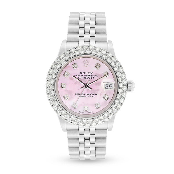 Women's Rolex DateJust 36 mm with Pink Dial & Two-Row Diamond Bezel; 16200