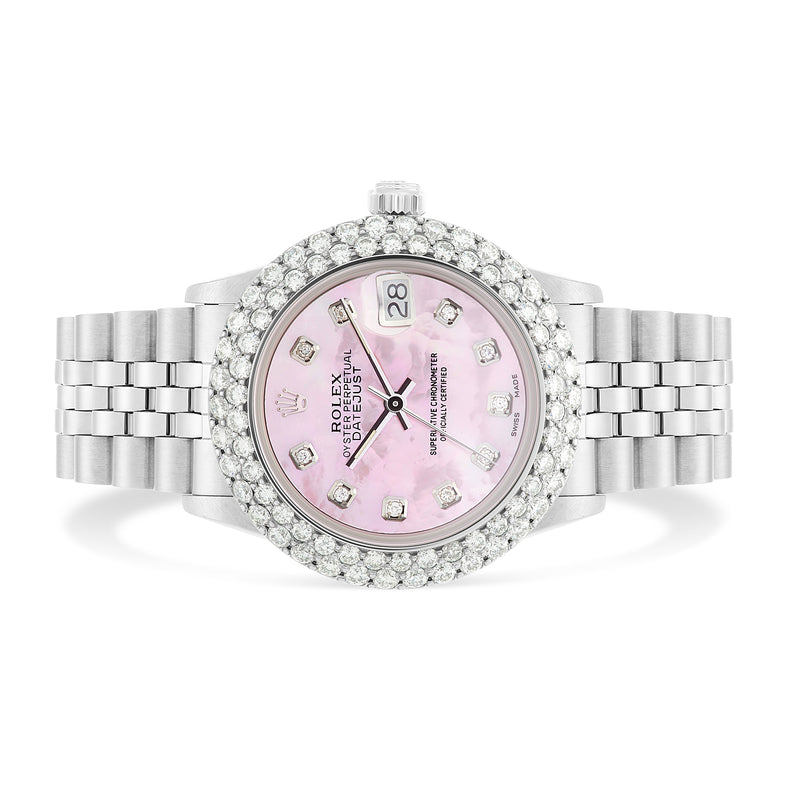 Women's Rolex DateJust 36 mm with Pink Dial & Two-Row Diamond Bezel; 16200