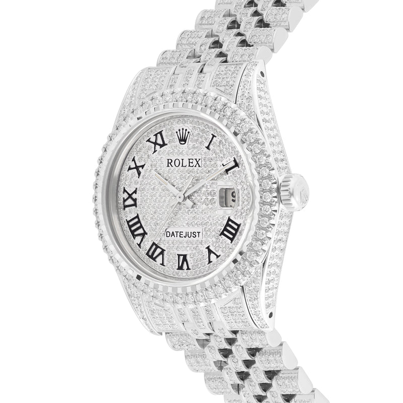 Full Diamond White Gold 36MM Rolex DateJust Silver Diamond Dial