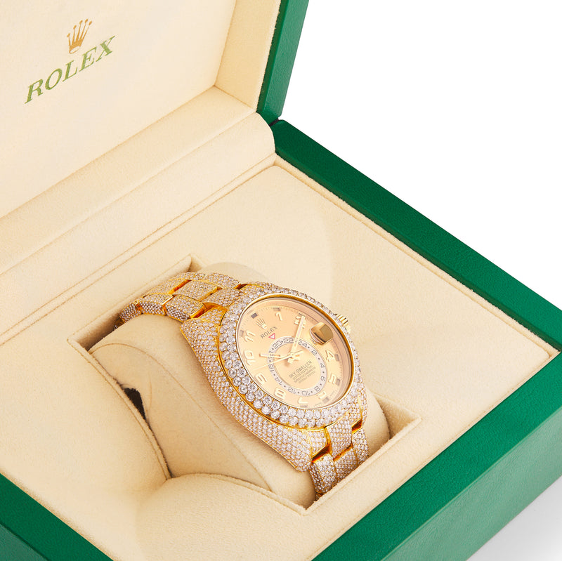 Full Diamond Rolex Sky-Dweller 42 mm with Champagne Dial