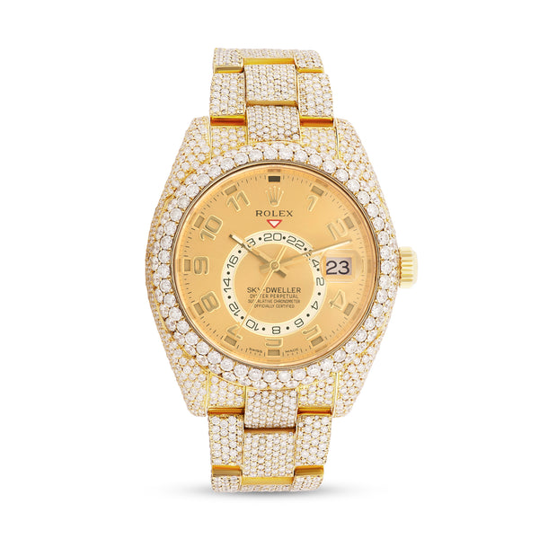 Full Diamond Rolex Sky-Dweller 42 mm with Champagne Dial