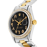 Rolex DateJust Two-Tone Oyster 36 mm; Black Arabic Diamond Dial