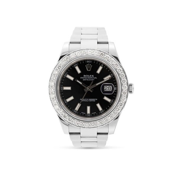 Rolex DateJust 41 mm with Diamond Bezel & Black Dash Dial