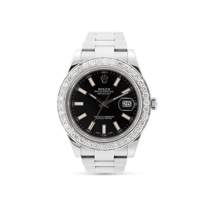 Rolex DateJust 41 mm with Diamond Bezel & Black Dash Dial