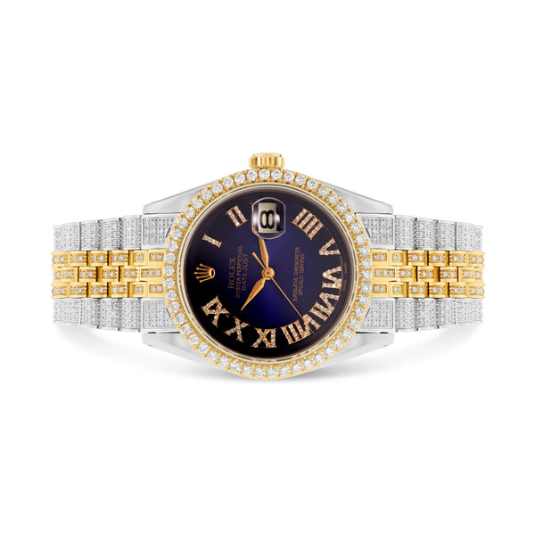 Rolex DateJust 36 mm Fully Iced Out with Diamond Bezel & Blue Dial