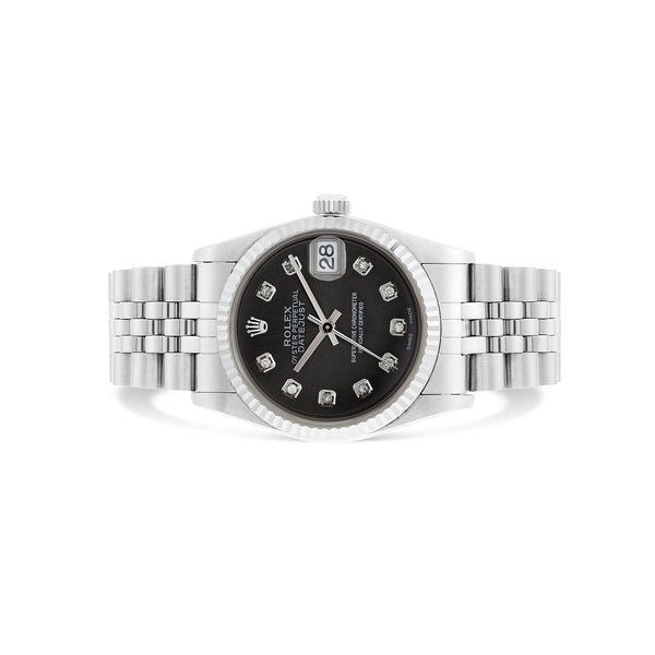 Rolex Datejust 31 mm Black Set Diamonds Dial White Gold Fluted Bezel Jubilee Ladies Watch 178274