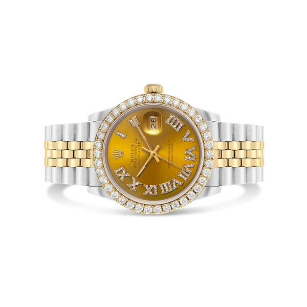 Two Tone 36 mm Rolex DateJust with 3 Carat Diamond Bezel