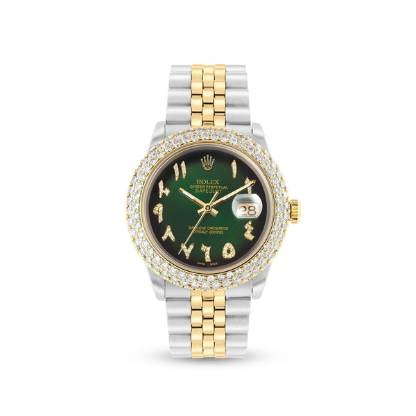 Green Arabic Diamond Two-Tone Rolex 16233, 36 mm – SHYNE JEWELERS