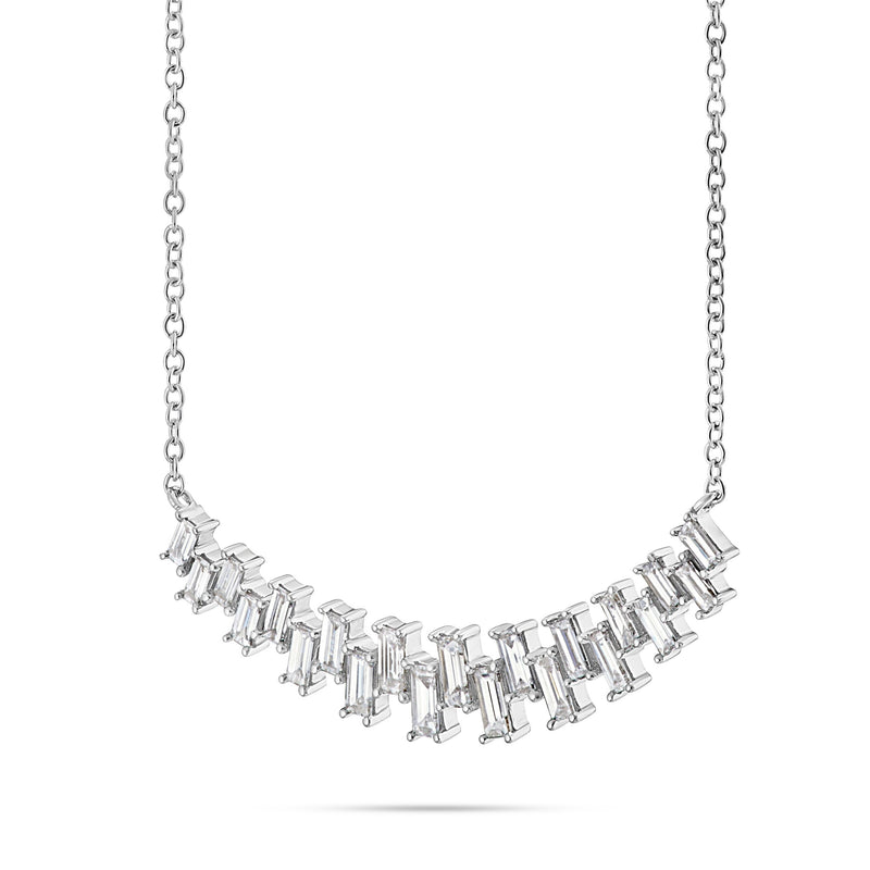 18K White Gold 1.21ct  Baguette Curved Bar Necklace