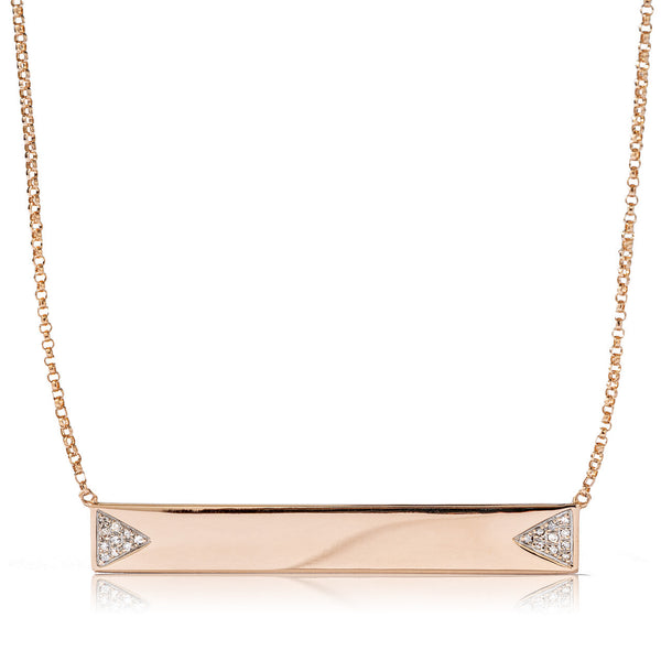 14k Rose Gold Engravable 0.20ct Diamond Bar Pendant