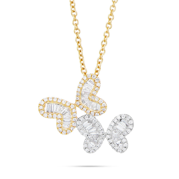 18K Gold 0.66ct Baguette Butterfly Duo Diamond Necklace