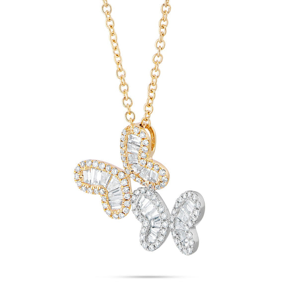 18K Gold 0.66ct Baguette Butterfly Duo Diamond Necklace