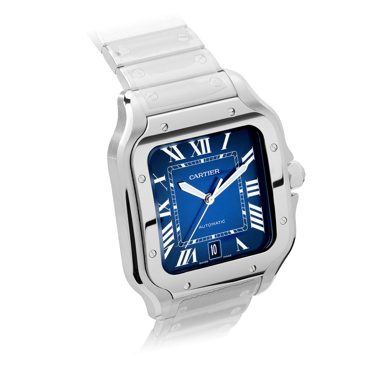 Cartier Santos Blue Dial Watch Stainless Steel