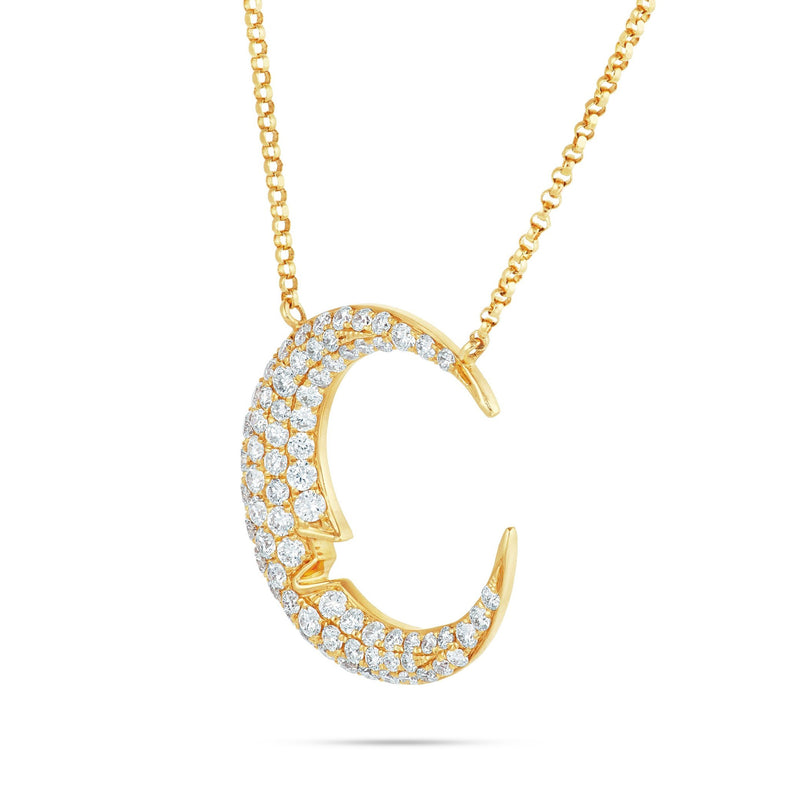 18K Gold 0.93ct Crescent Moon Diamond Necklace