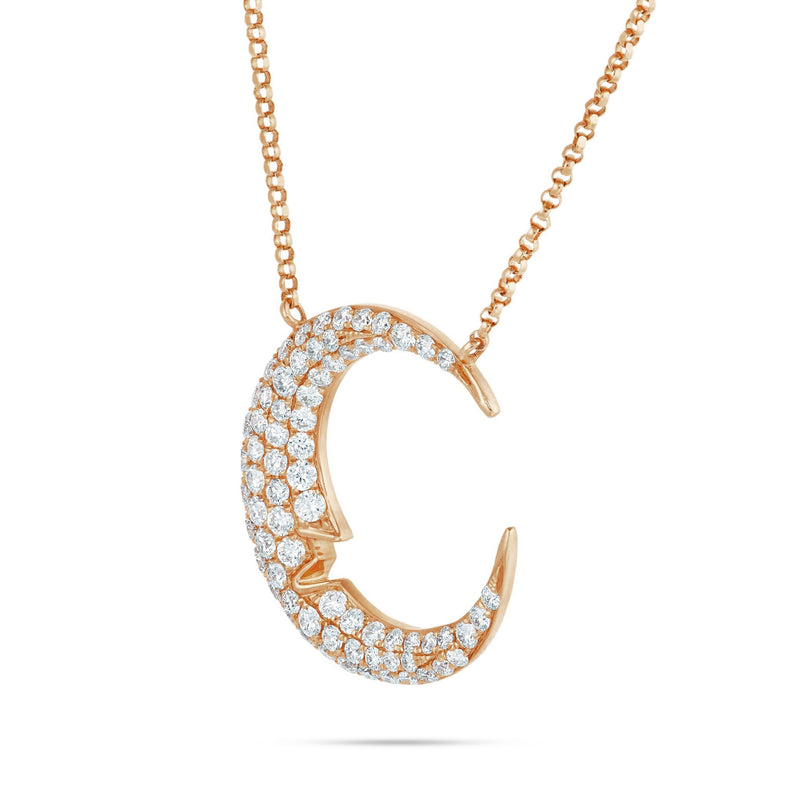 18K Gold 0.93ct Crescent Moon Diamond Necklace