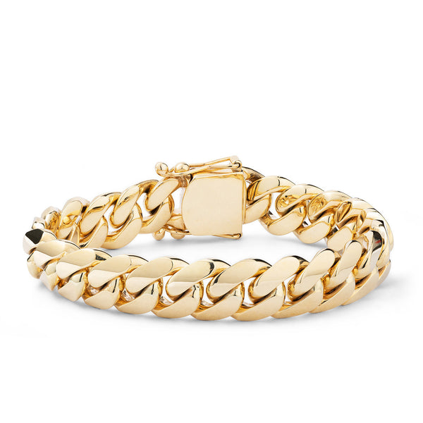 14KY Gold Semi Solid Sharp Edge Miami Cuban Bracelet 8 Inches 18mm 68446:  buy online in NYC. Best price at TRAXNYC.