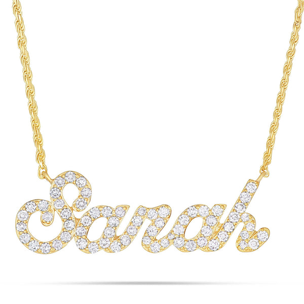 YOUR NAME - Custom Large Gold & Diamond Cursive Name Necklace
