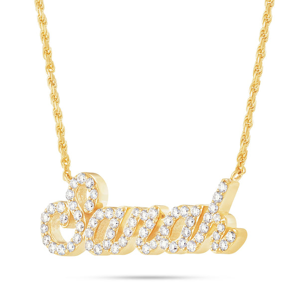 YOUR NAME - Custom Large Gold & Diamond Cursive Name Necklace