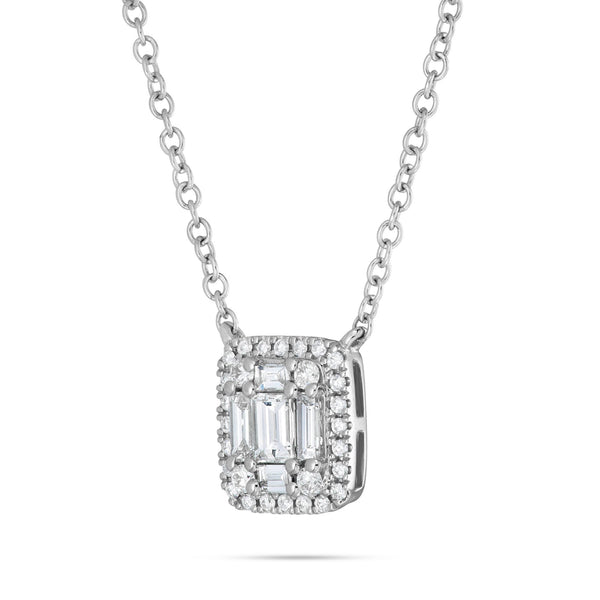 18K White Gold 0.39ct Baguette Diamond Cluster Necklace