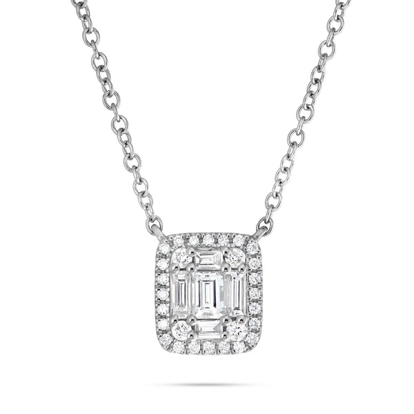 18K White Gold 0.39ct Baguette Diamond Cluster Necklace