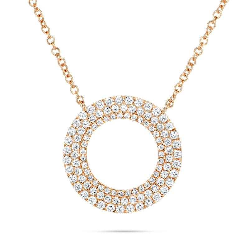 18K Gold 0.68ct Diamond Halo Circle Necklace