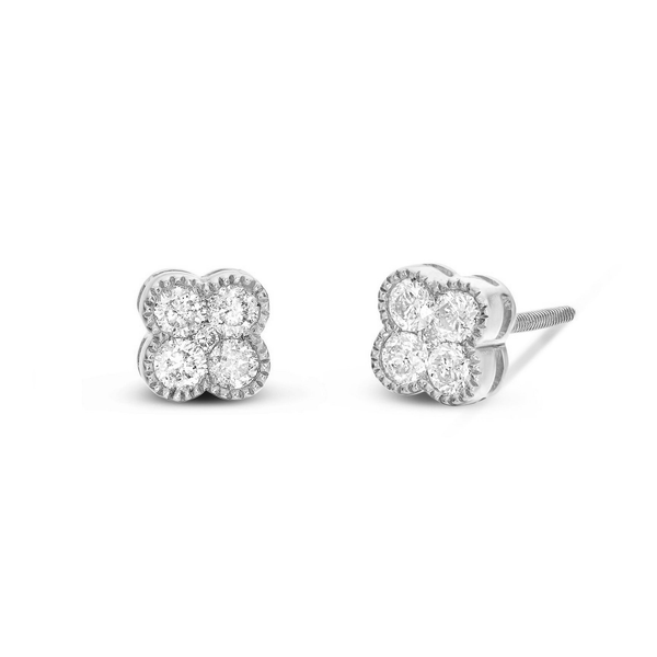 14K Gold 0.59ct Diamond Clover Stud Earrings