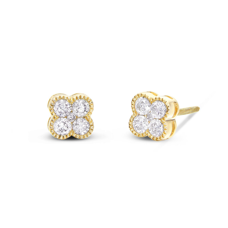 14K Gold 0.59ct Diamond Clover Stud Earrings