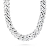 10K White Gold 35ctw Flowerset Diamond 17mm Cuban Chain