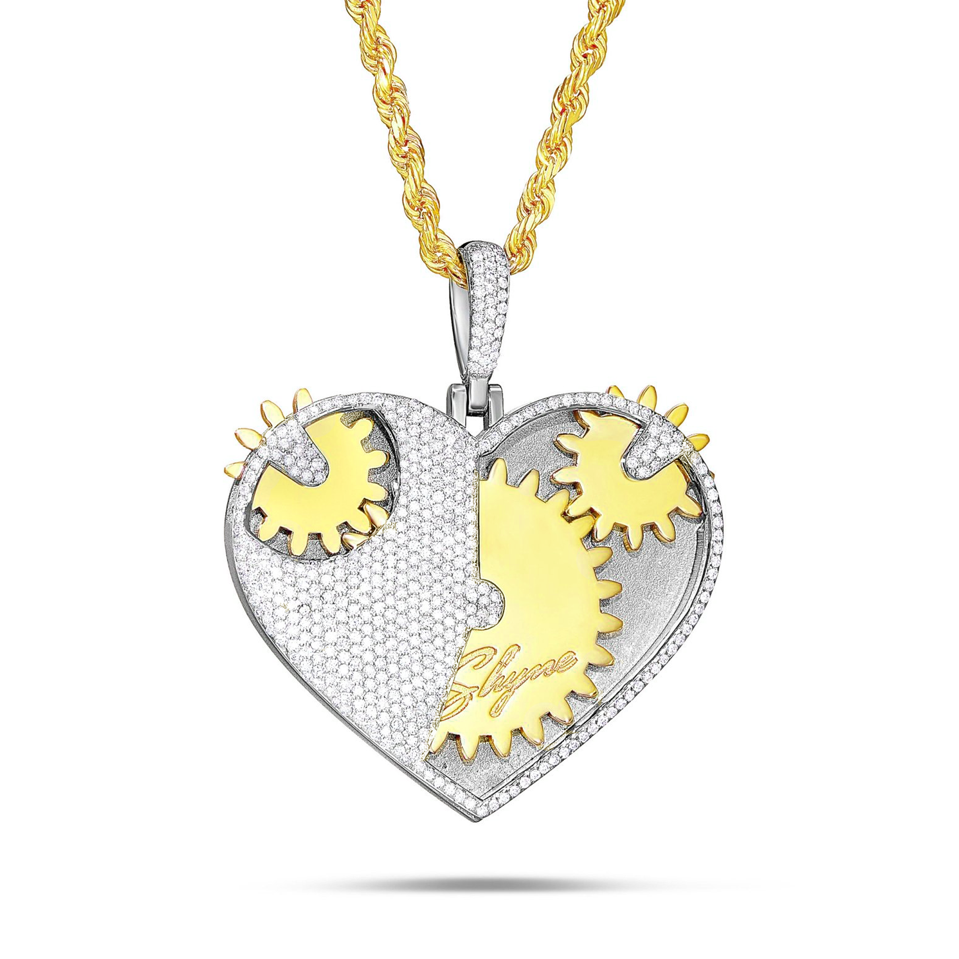 Shyne Collection 10K Gold 2.24ct Diamond Mechanical Heart Pendant