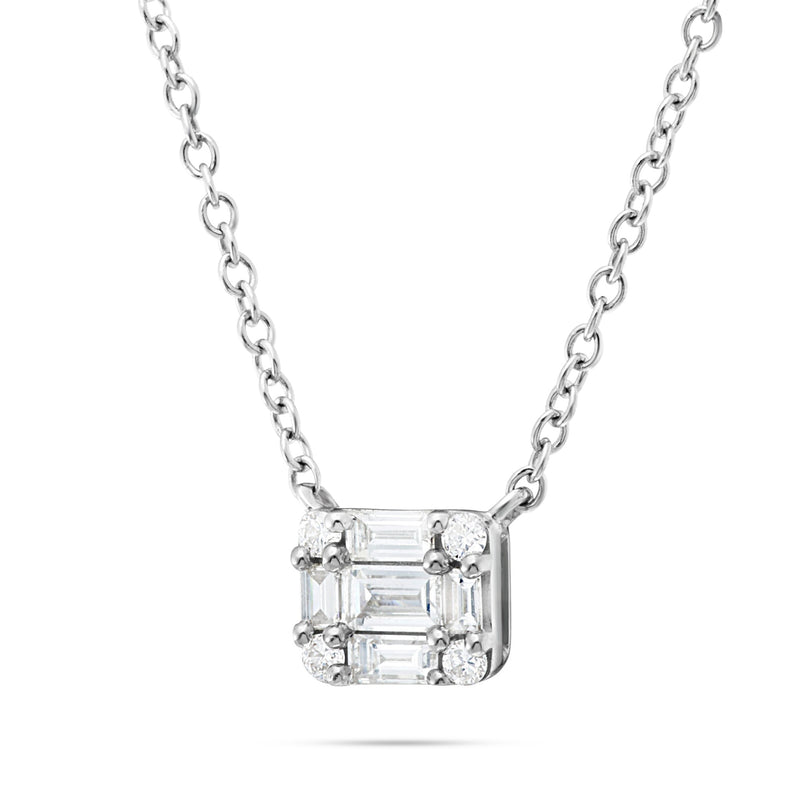 18K White Gold 0.30ct Baguette Diamond Rectangle Necklace