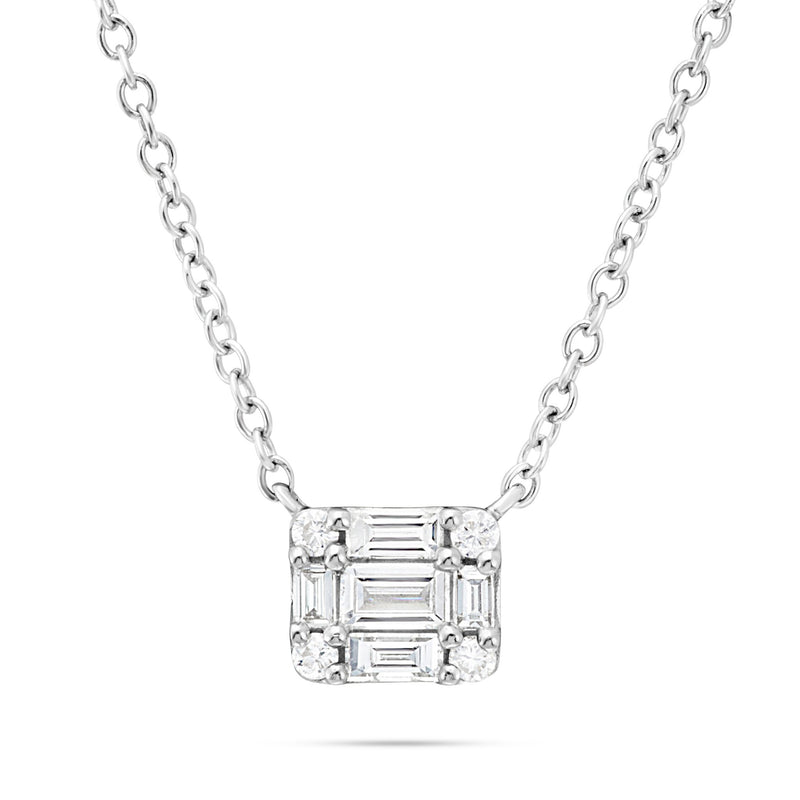 18K White Gold 0.30ct Baguette Diamond Rectangle Necklace