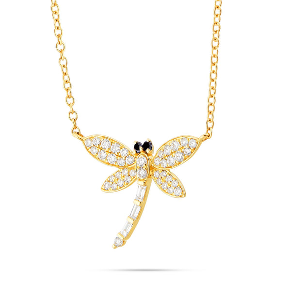 18K Yellow Gold 0.26ct Dragonfly Diamond Necklace