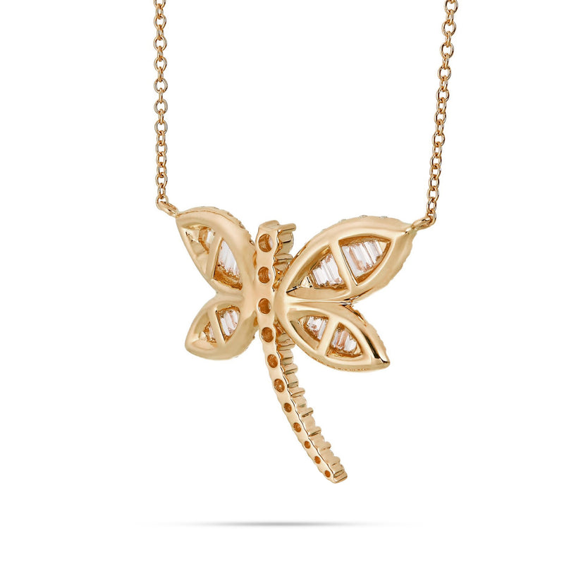 18K Gold 1.89ct Baguette Dragonfly Diamond Necklace