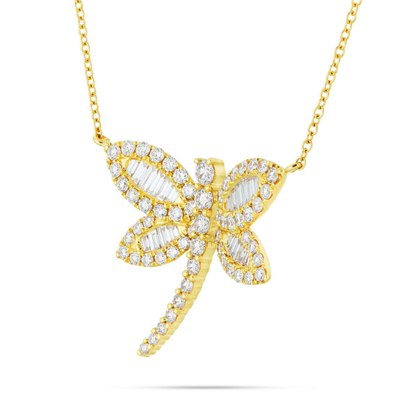 18K Gold 1.89ct Baguette Dragonfly Diamond Necklace