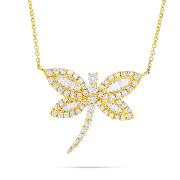 18K Gold 1.89ct Baguette Dragonfly Diamond Necklace