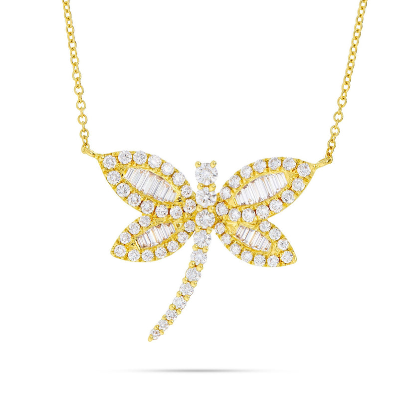 18K Gold 1.89ct Baguette Dragonfly Diamond Necklace