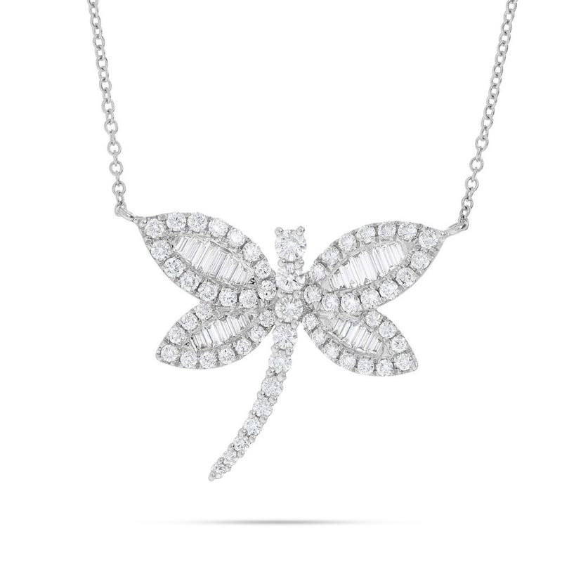 18K Gold 1.89ct Baguette Dragonfly Diamond Necklace