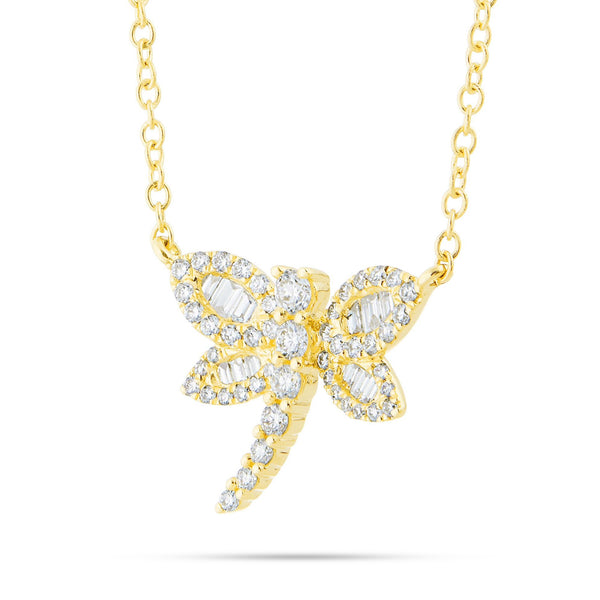 18K Gold 0.37ct Dragonfly Baguette Diamond Necklace
