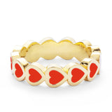 14k Yellow Gold Red Enamel Heart Eternity Band