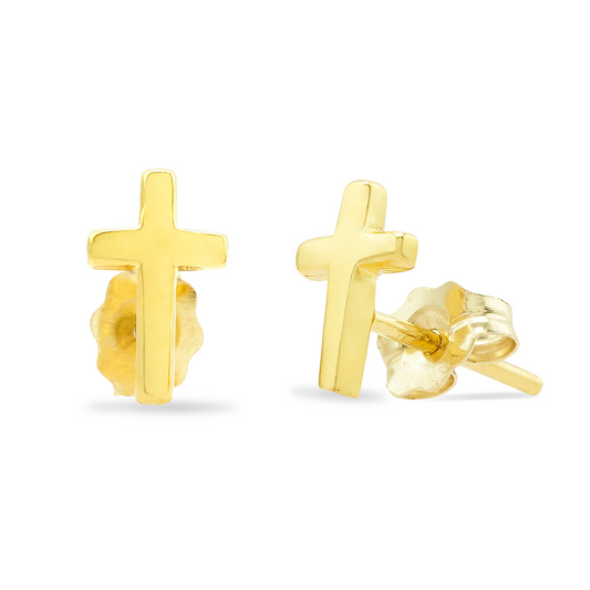 14k Gold Cross Studs