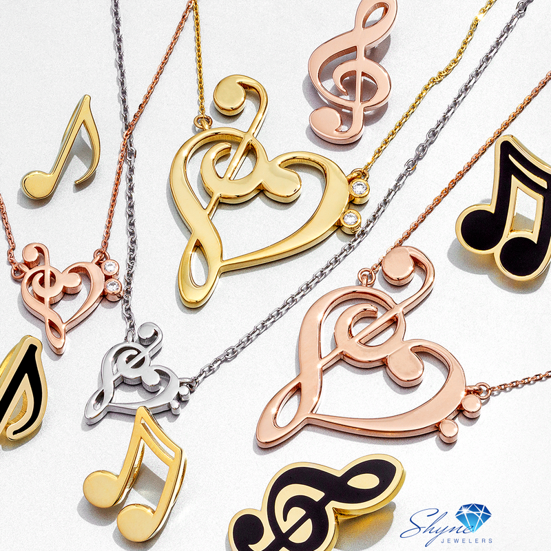 14k Yellow Gold Enamel Eighth Note Music Pendant