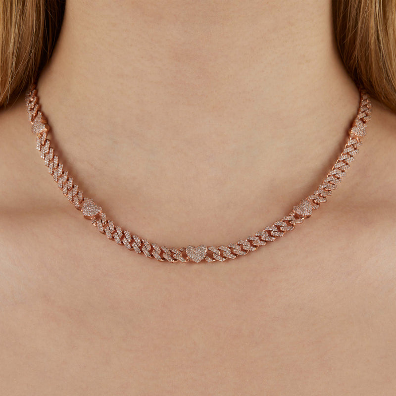 10K Gold Diamond Cuban Chain with Heart Motifs – SHYNE JEWELERS