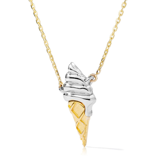 14kt Gold Two Toned Ice Cream Cone Necklace