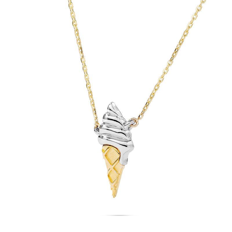14kt Gold Two Toned Ice Cream Cone Necklace