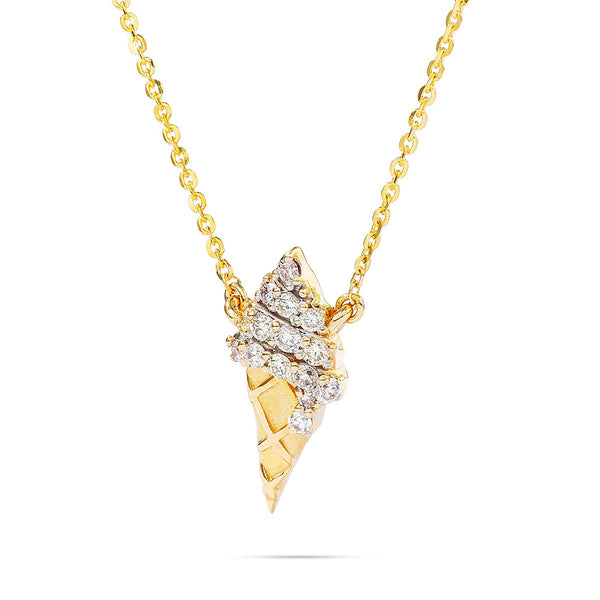 14kt Gold 0.24ct Diamond Ice Cream Cone Necklace