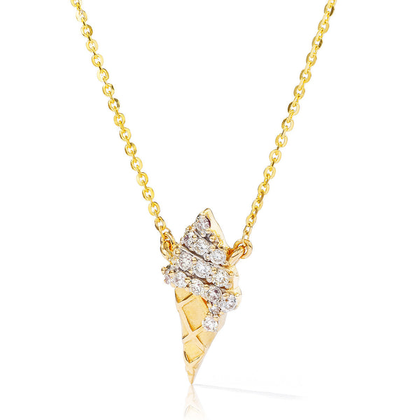 14kt Gold 0.24ct Diamond Ice Cream Cone Necklace