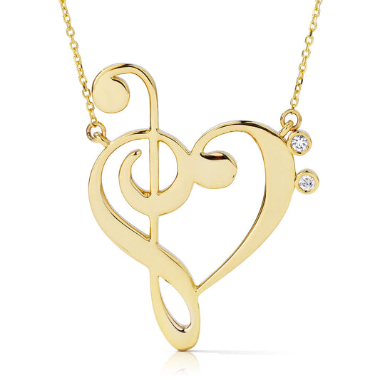14k Gold Treble Clef Heart Music Lover Necklace