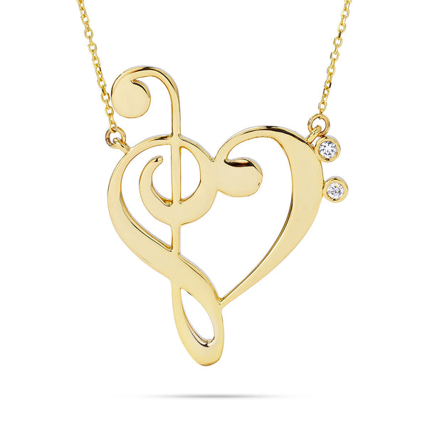 14k Gold Treble Clef Heart Music Lover Necklace