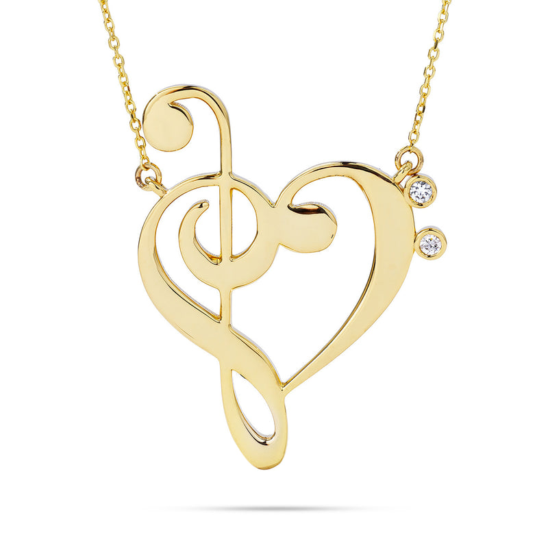 14k Gold Treble Clef Heart Music Lover Necklace